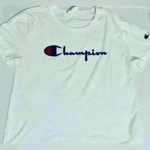 Champion Classic T-Shirt, Women’s Size Medium, White with Navy Blue Script Logo - Picture 3 of 12